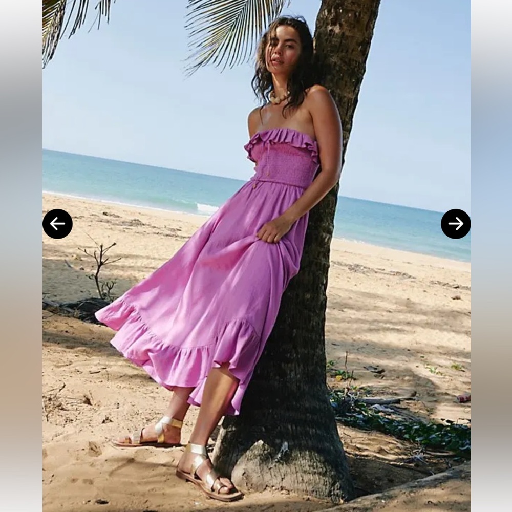 FREE PEOPLE Lush Life Pink Linen Strapless Maxi Dress NWOT